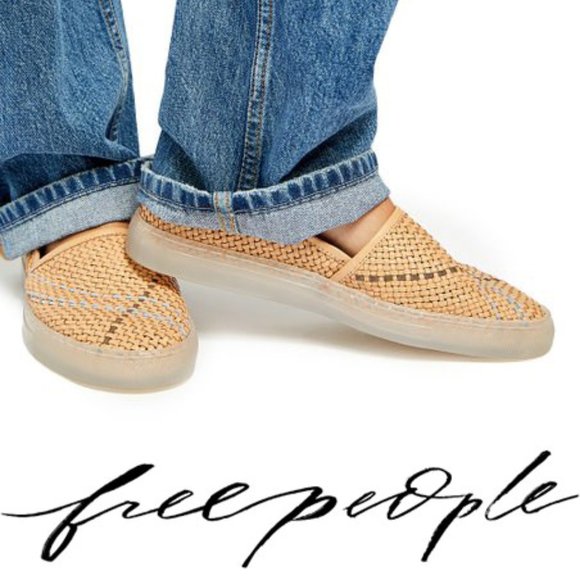 Free People Shoes - Free People Santorini Woven Sneaker Leather Slide Slip-On Shoes Tan Size 41